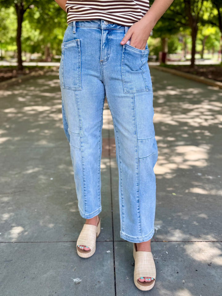 Dahlia Patch Pocket Barrel Jean by Risen