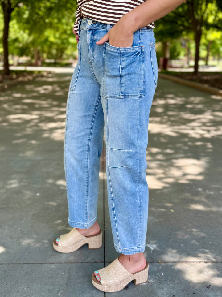 Dahlia Patch Pocket Barrel Jean by Risen