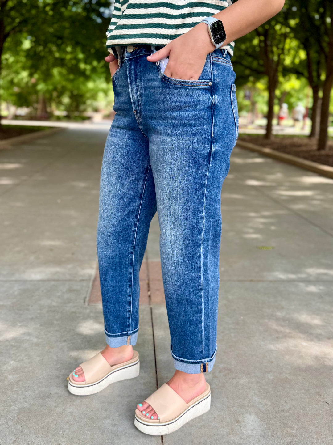 Goldie Mid Rise Boyfriend Ankle Cuff Jean by Risen