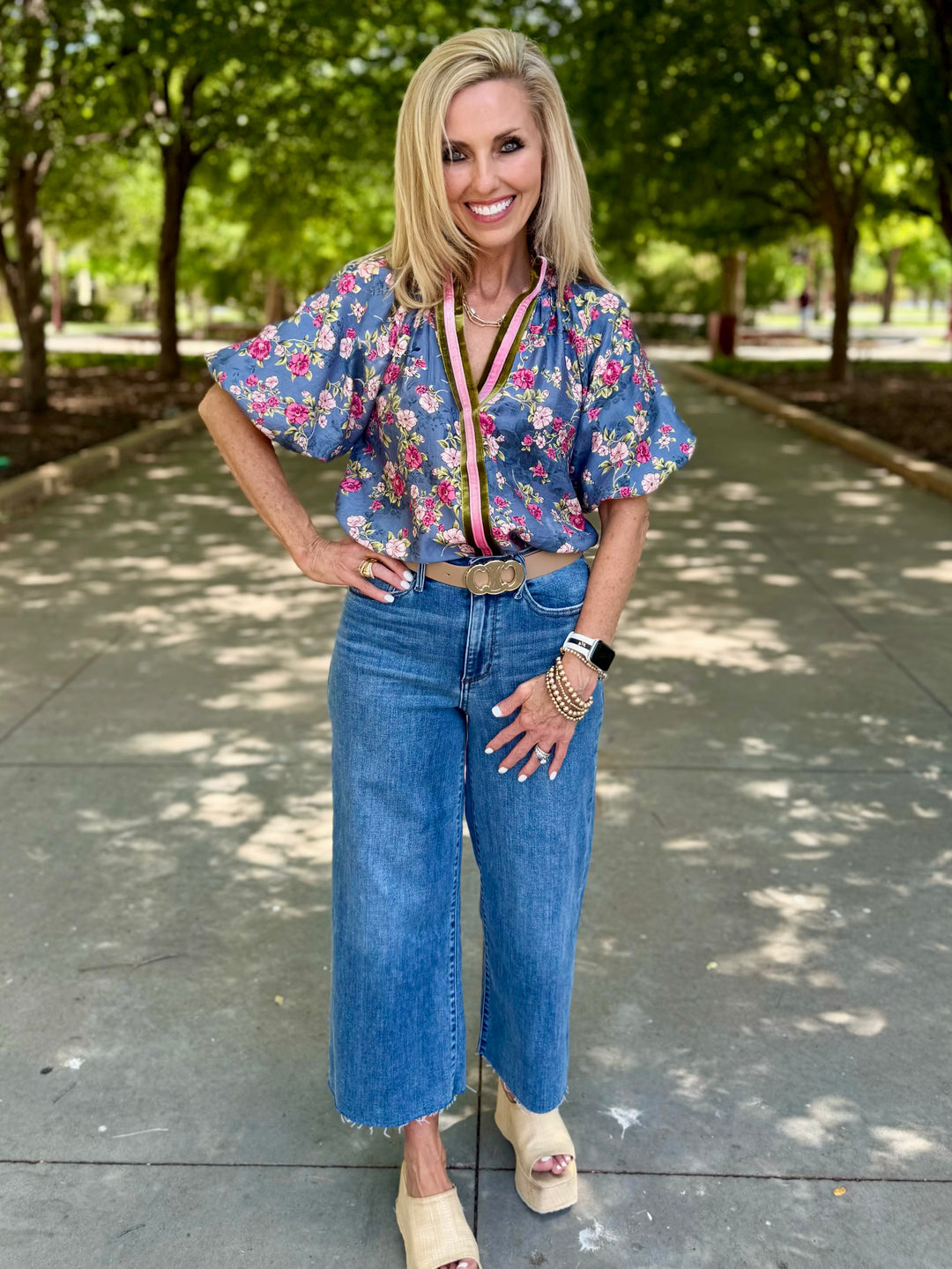 Petals in the Breeze Blue Floral Blouse by THML