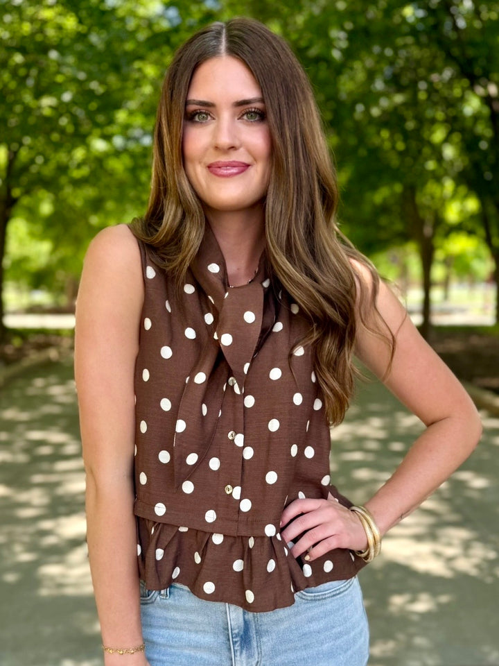 Latte Love Brown Polka Dot Peplum Top