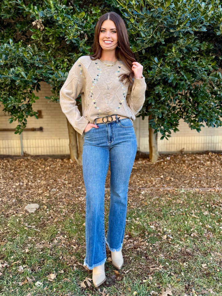 Petal and Knit Taupe Sweater