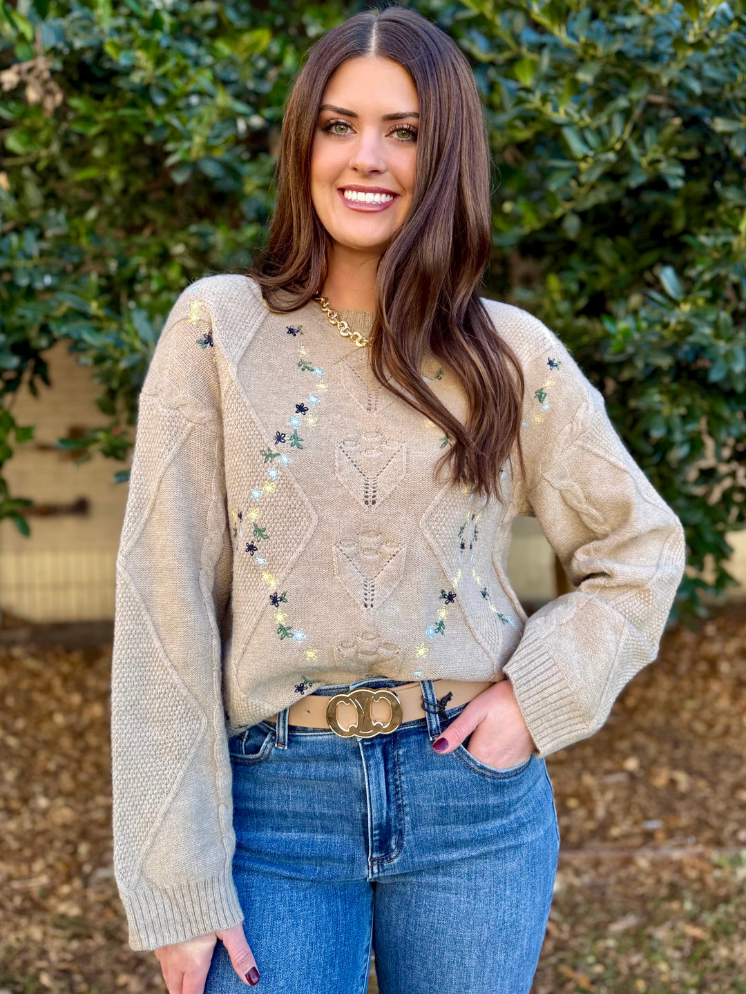 Petal and Knit Taupe Sweater