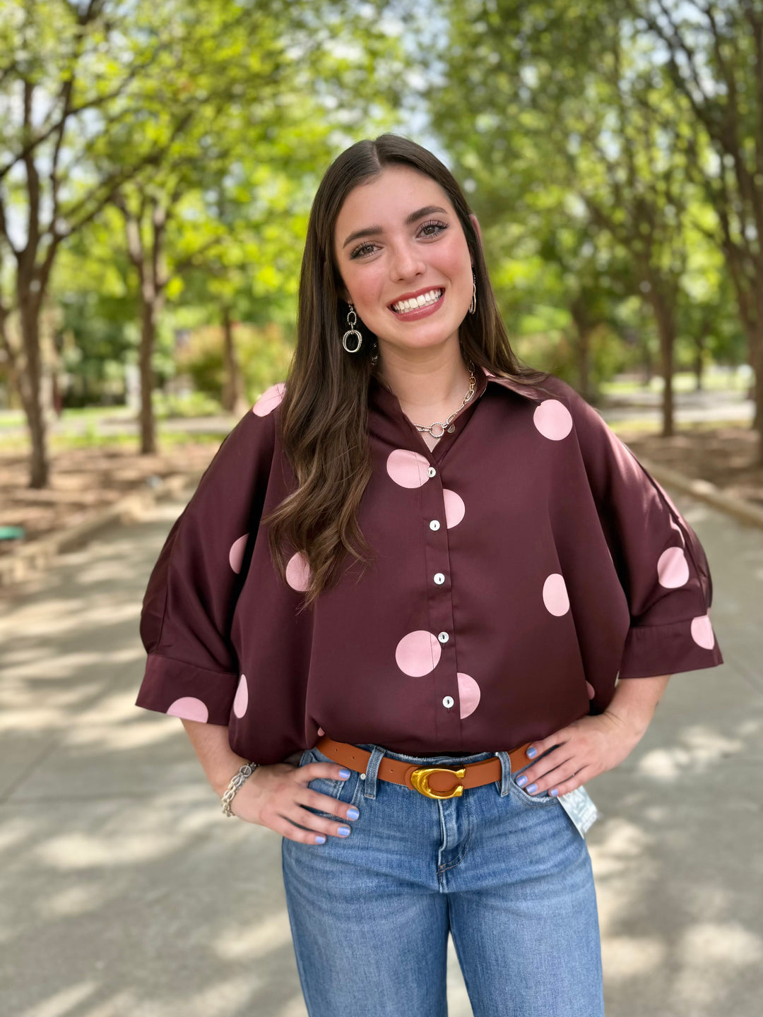 Seeing Spots Maroon Polka Dot Blouse
