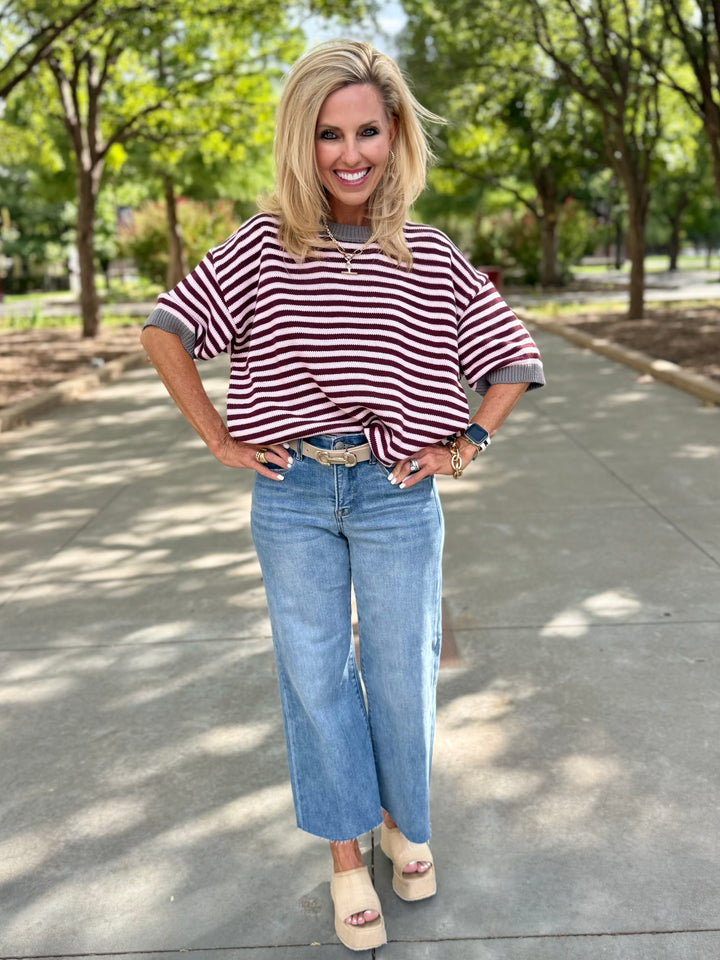 Love In Stripes Maroon Knit Sweater