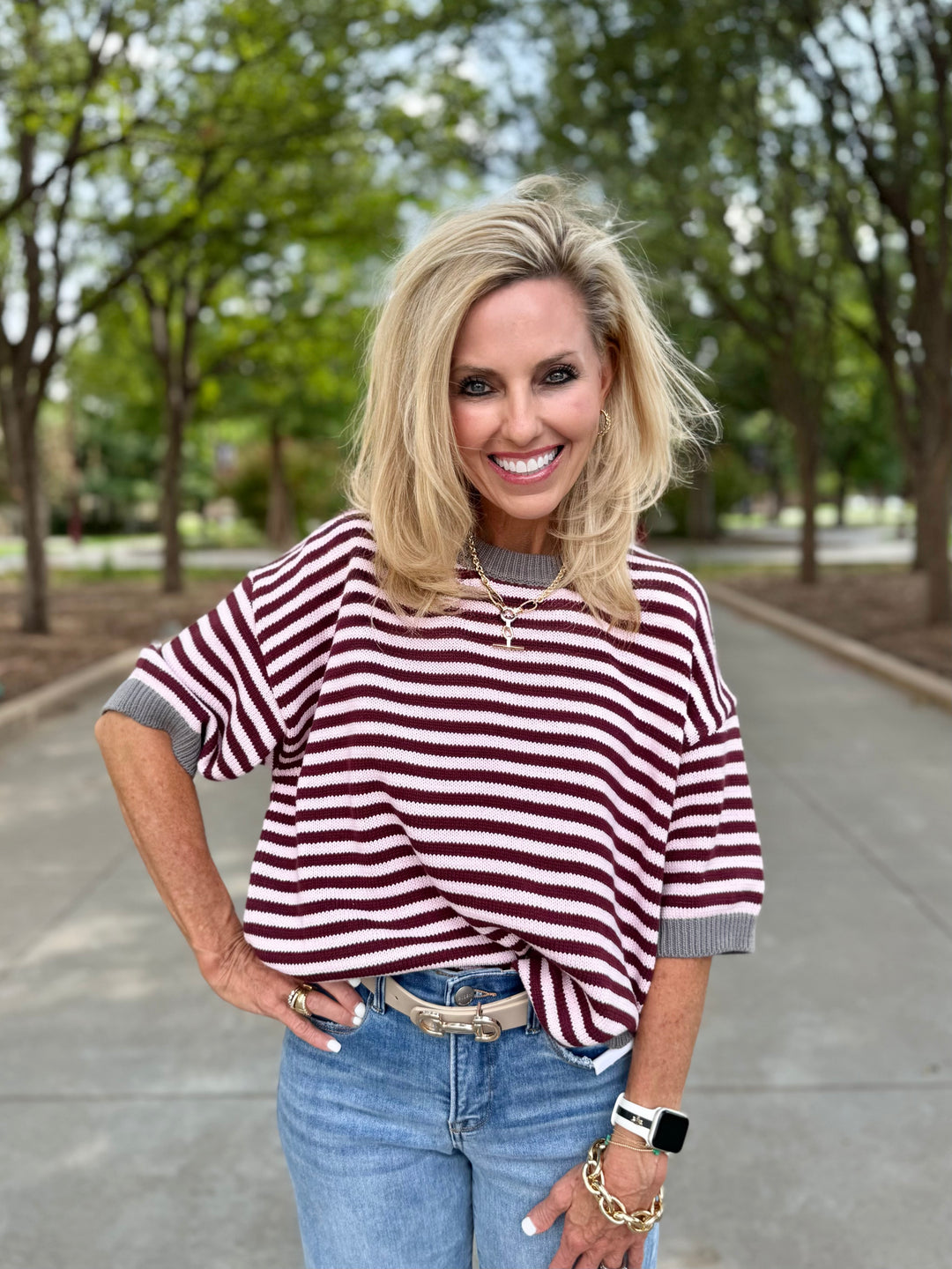 Love In Stripes Maroon Knit Sweater