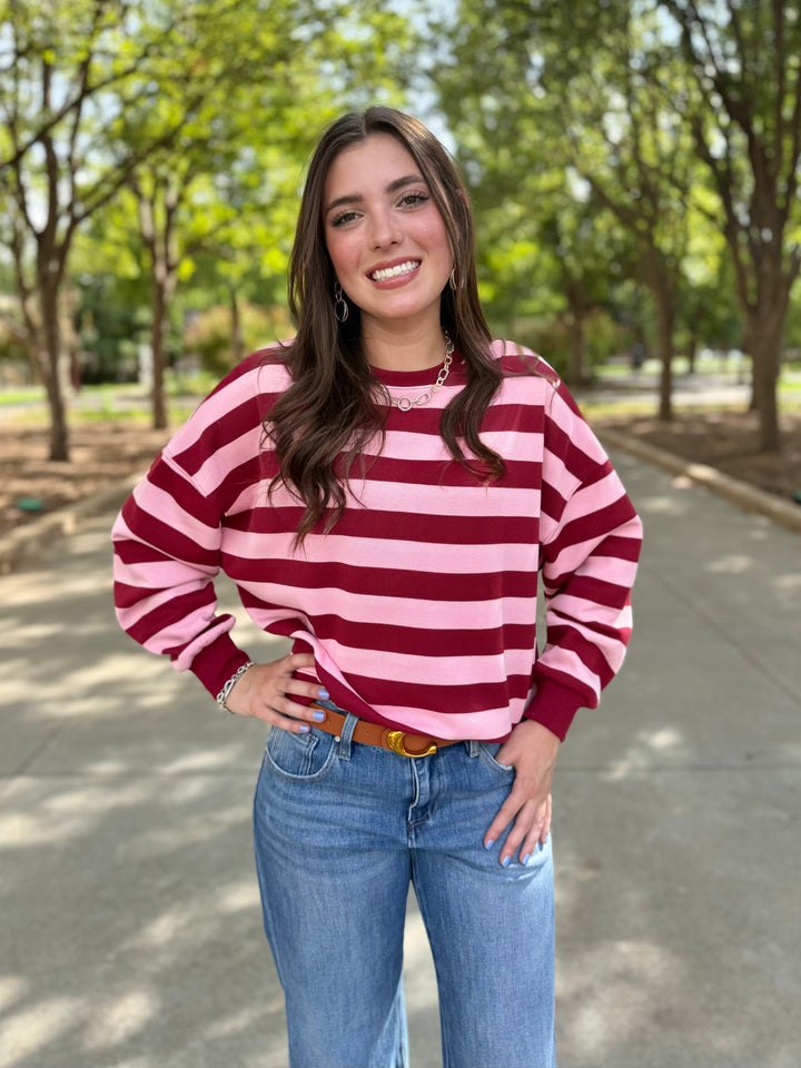 Stripe It Sweet Maroon Top