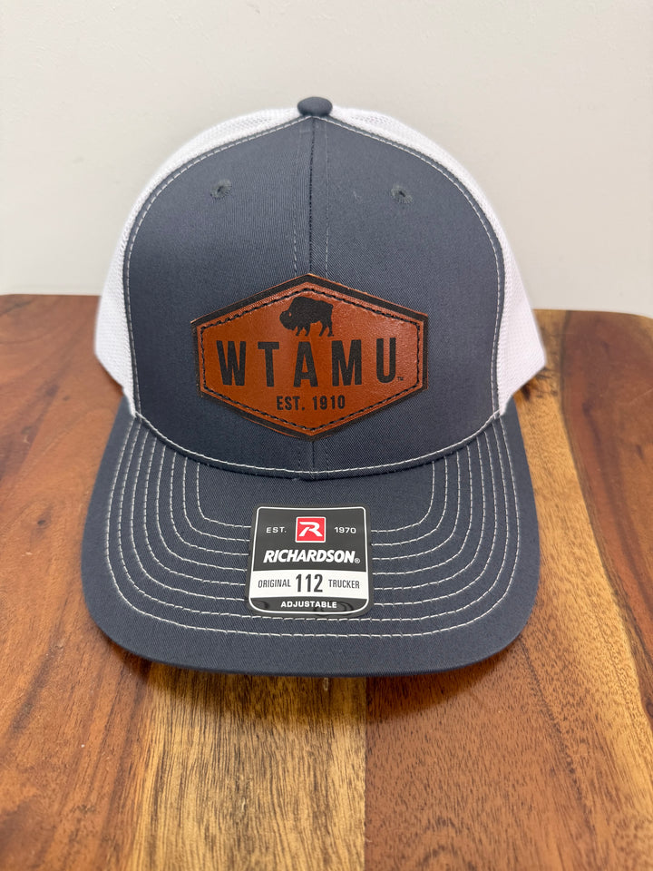 WTAMU Leather Patch Trucker Cap with White Mesh
