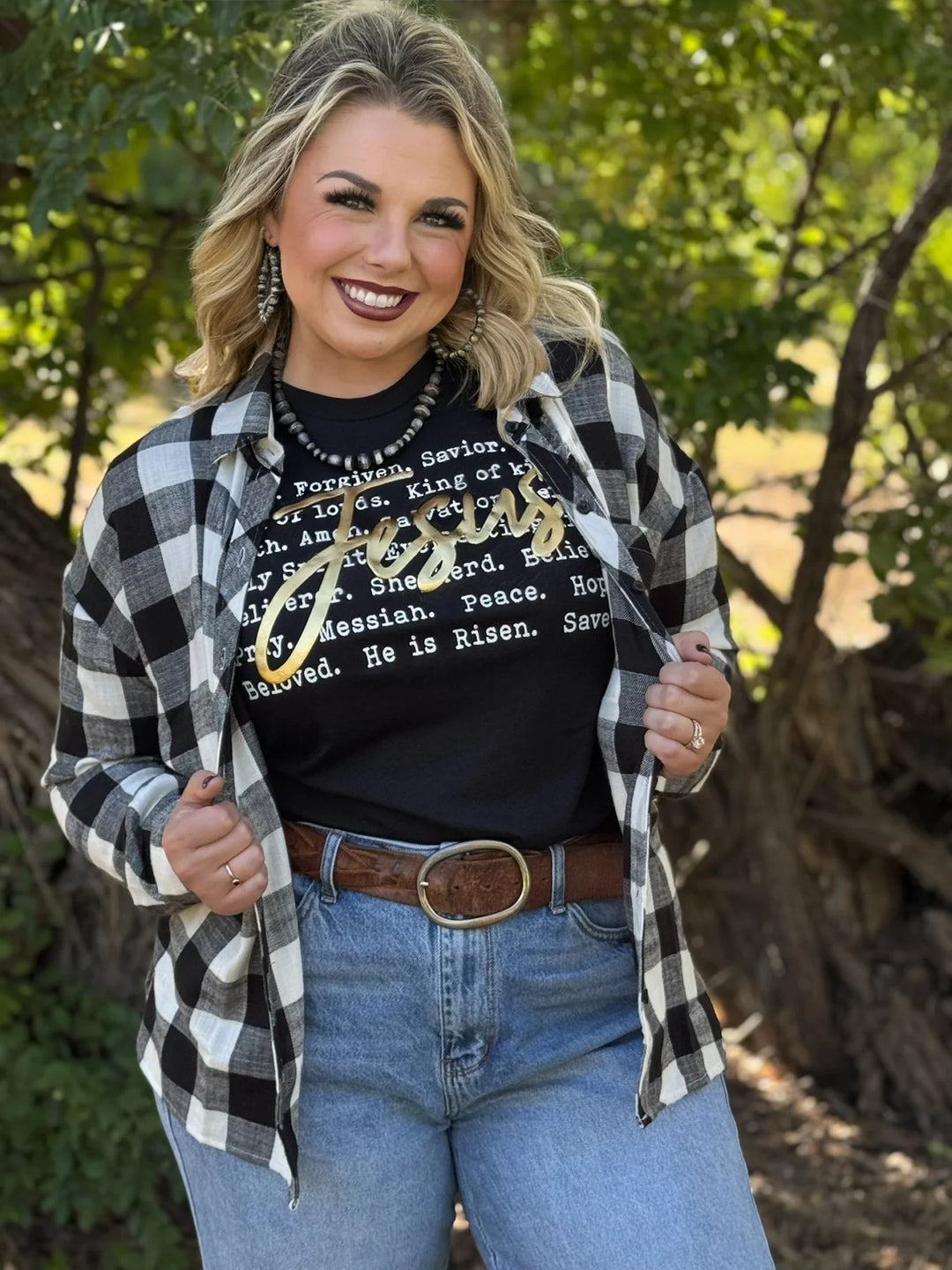 Jesus with Gold Puff Short Sleeve Tee by Texas True Threads