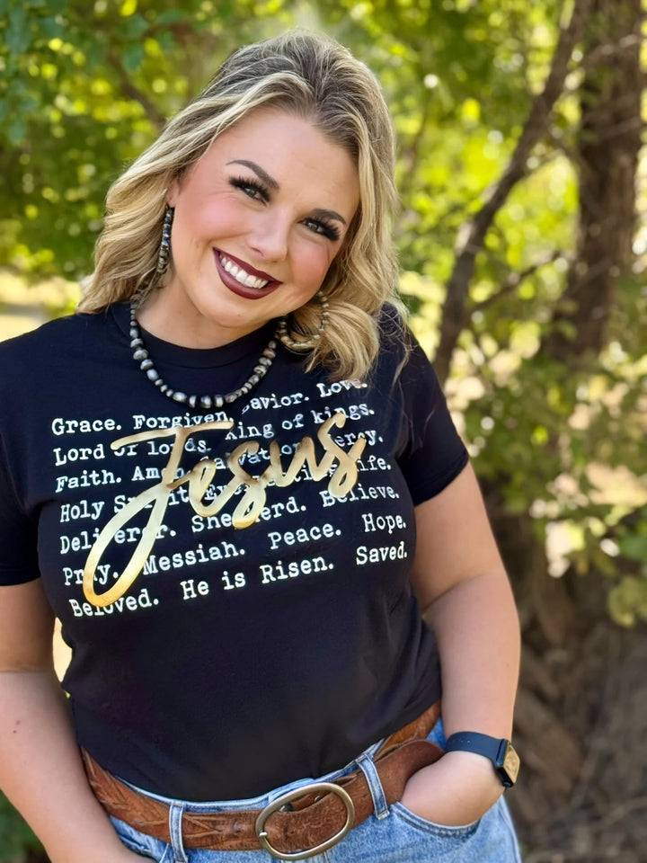 Jesus with Gold Puff Short Sleeve Tee by Texas True Threads
