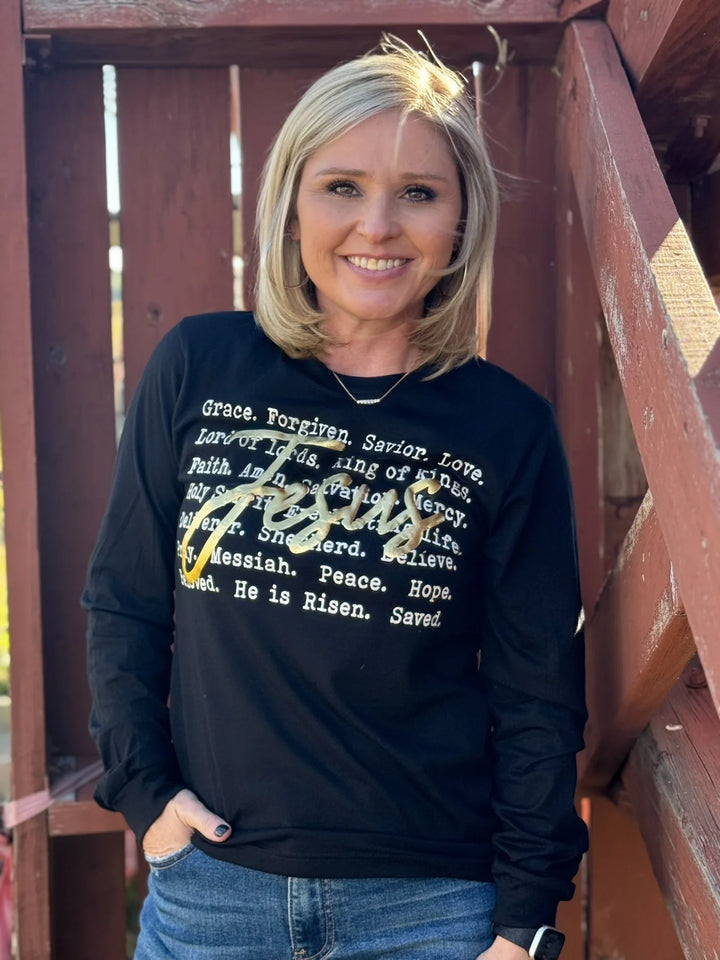 Jesus with Gold Puff Long Sleeve Tee by Texas True Threads