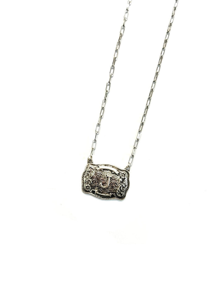 Western Belt Buckle Initial Necklace