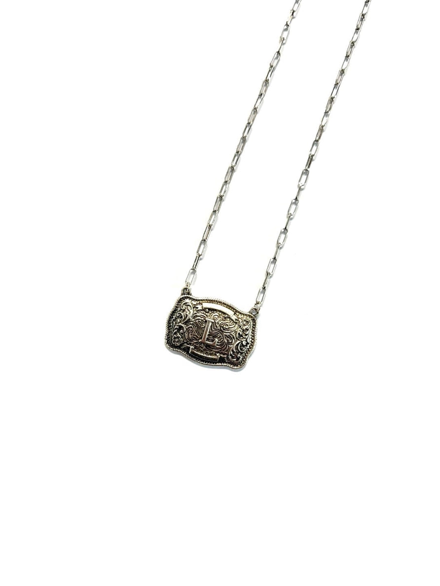 Western Belt Buckle Initial Necklace