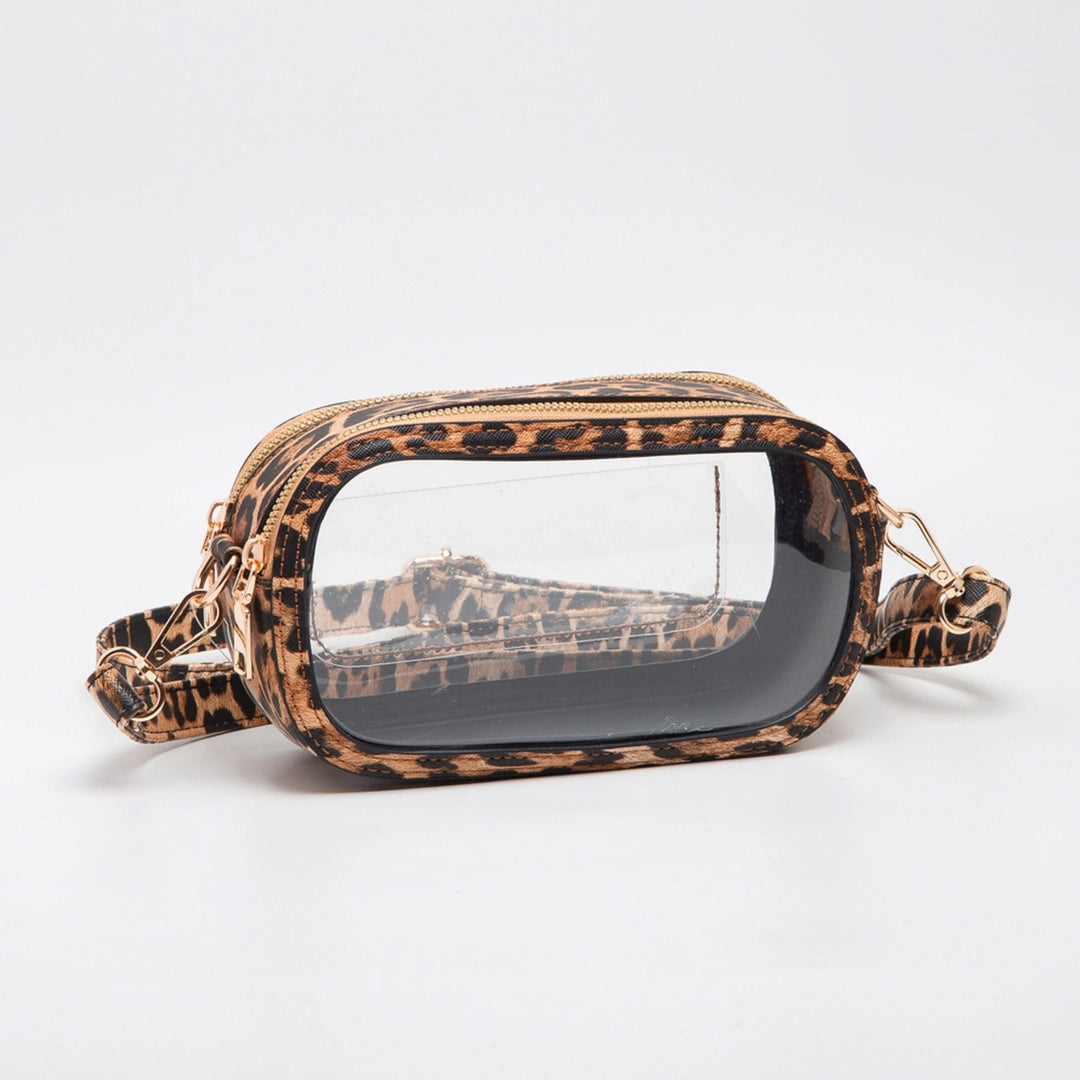 Ava Oval Leopard Clear Crossbody Bag