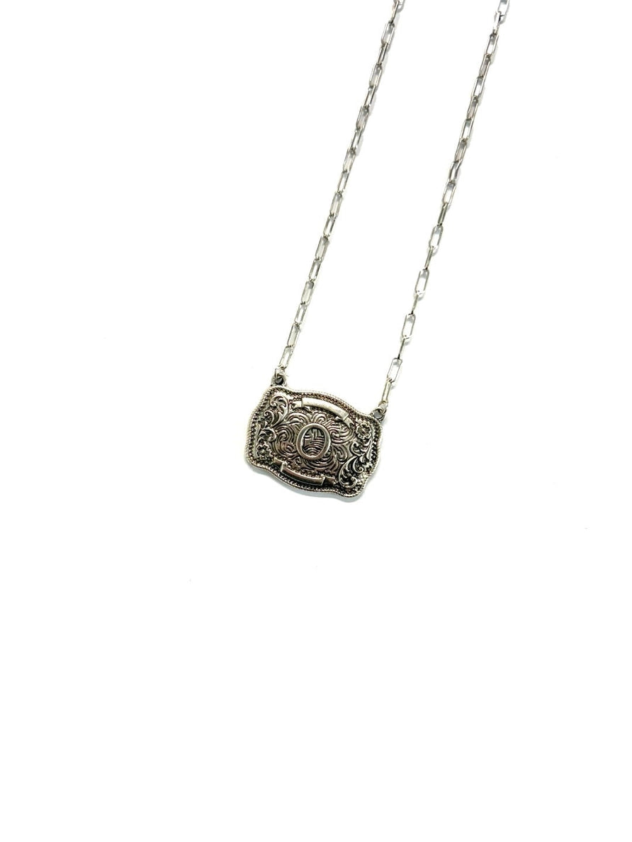 Western Belt Buckle Initial Necklace