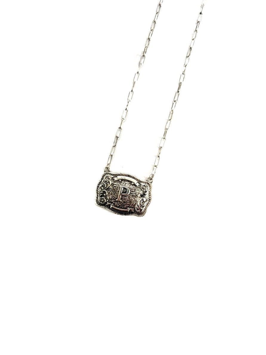 Western Belt Buckle Initial Necklace