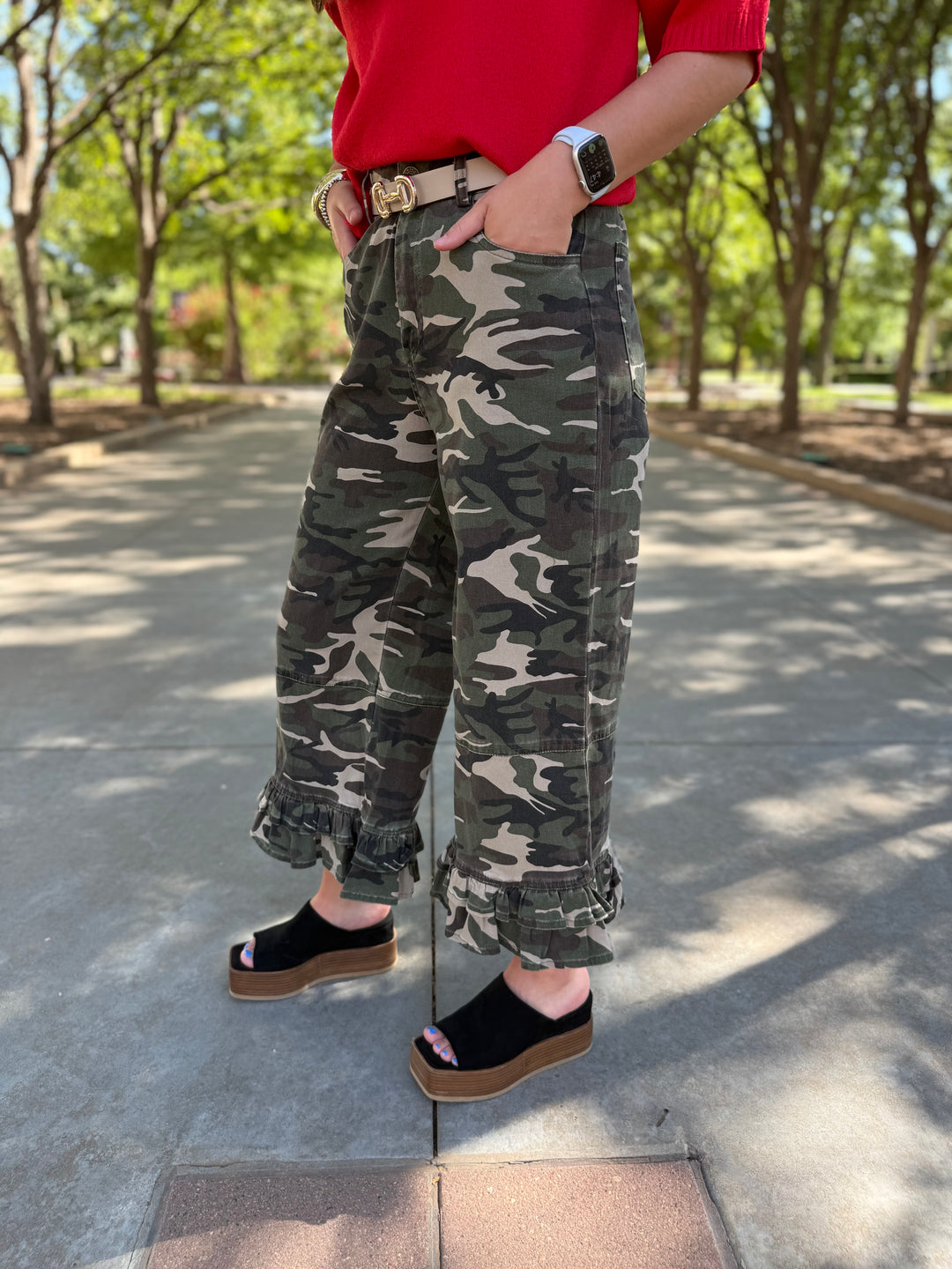 Neela Wide Leg Cropped Ruffle Hem Pant