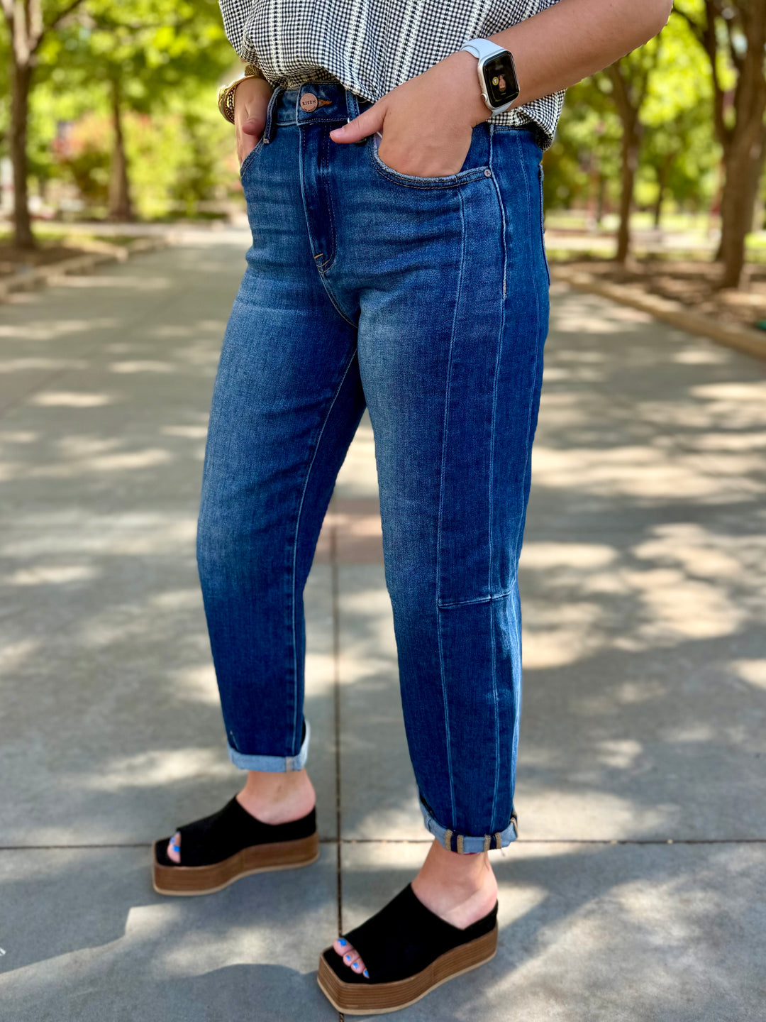 Kendra High Rise Cuffed Barrel Jean by Risen
