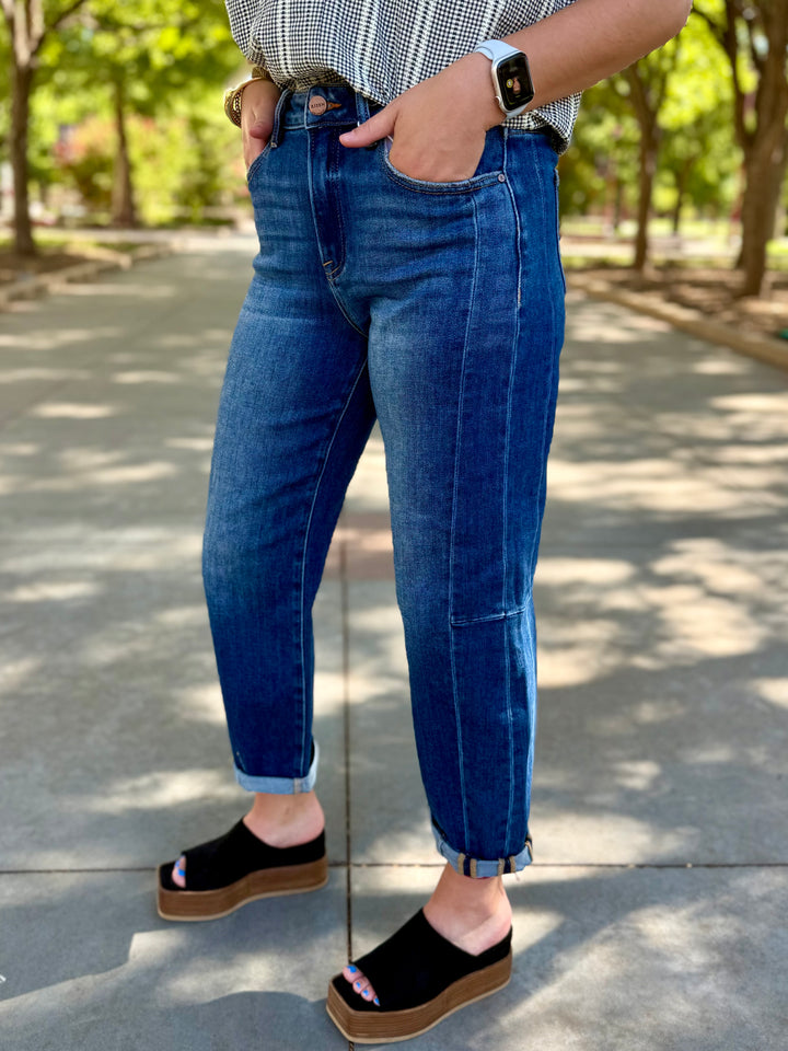 Kendra High Rise Cuffed Barrel Jean by Risen