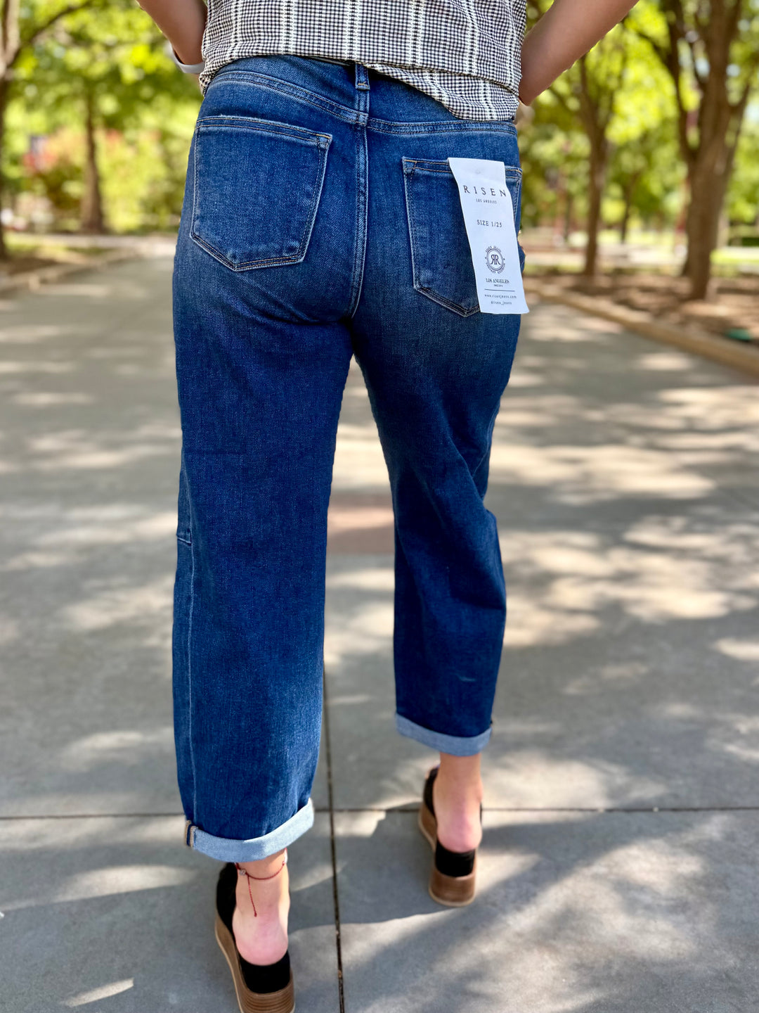 Kendra High Rise Cuffed Barrel Jean by Risen