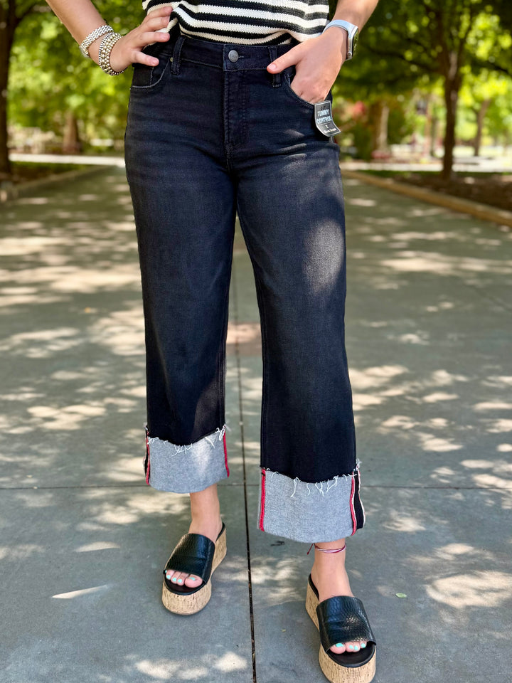Rebel Wide Leg Jean with Red Cuff by Risen
