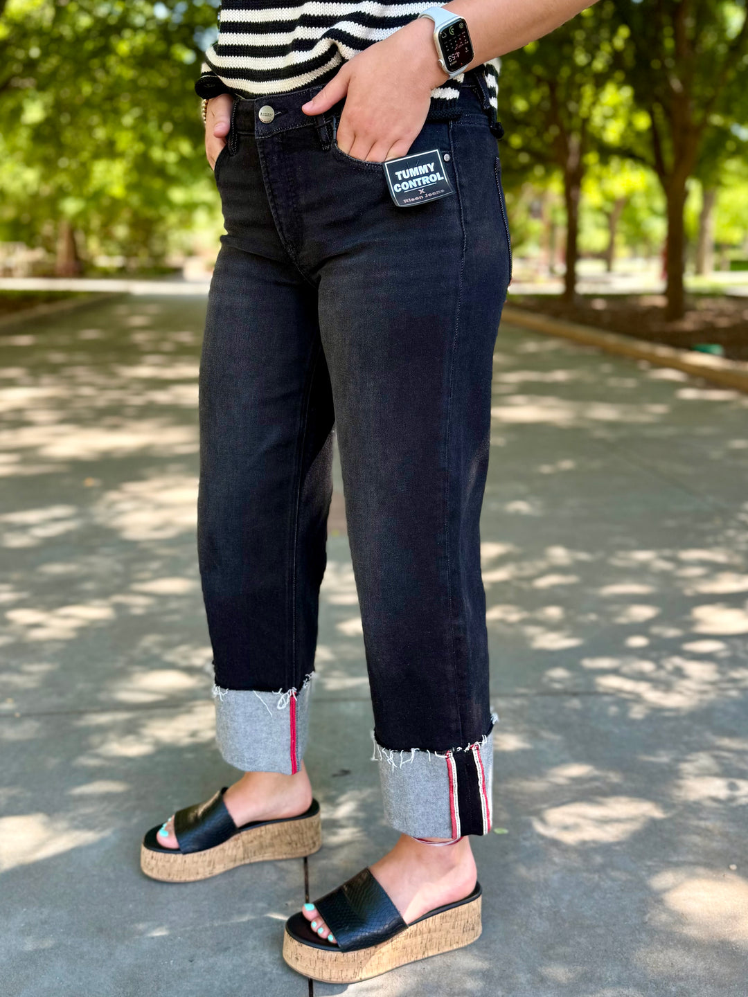Rebel Wide Leg Jean with Red Cuff by Risen