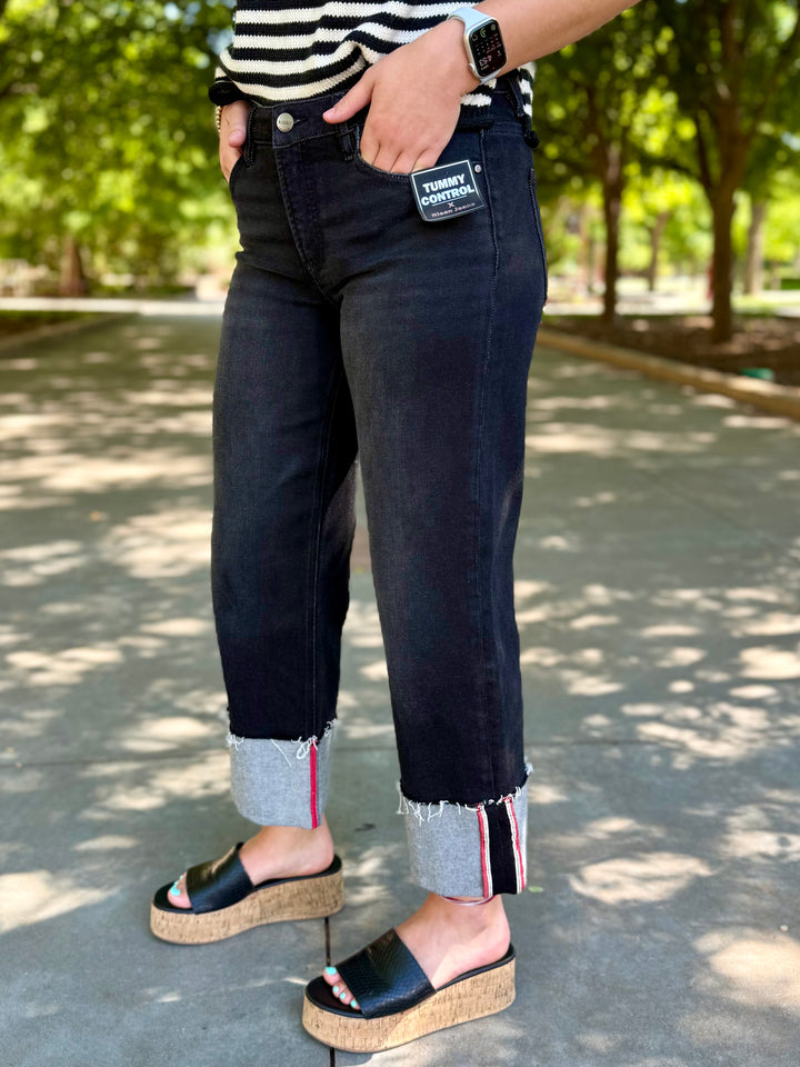 Rebel Wide Leg Jean with Red Cuff by Risen