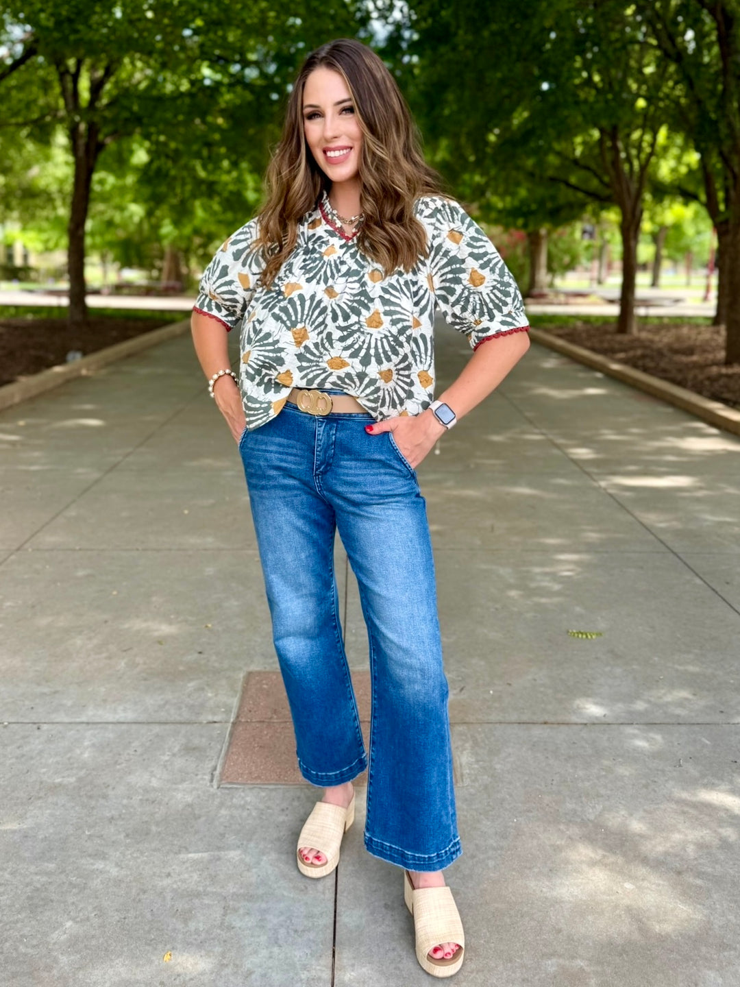 Olive Touch Floral V-Neck Blouse
