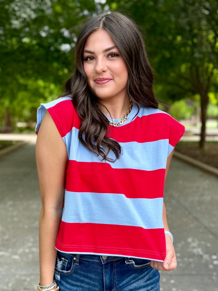 Freedom Found Striped Cap Sleeve Top