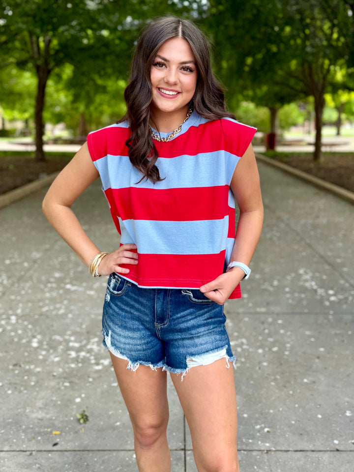 Freedom Found Striped Cap Sleeve Top