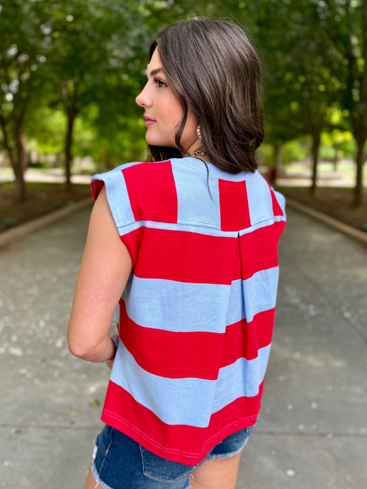 Freedom Found Striped Cap Sleeve Top