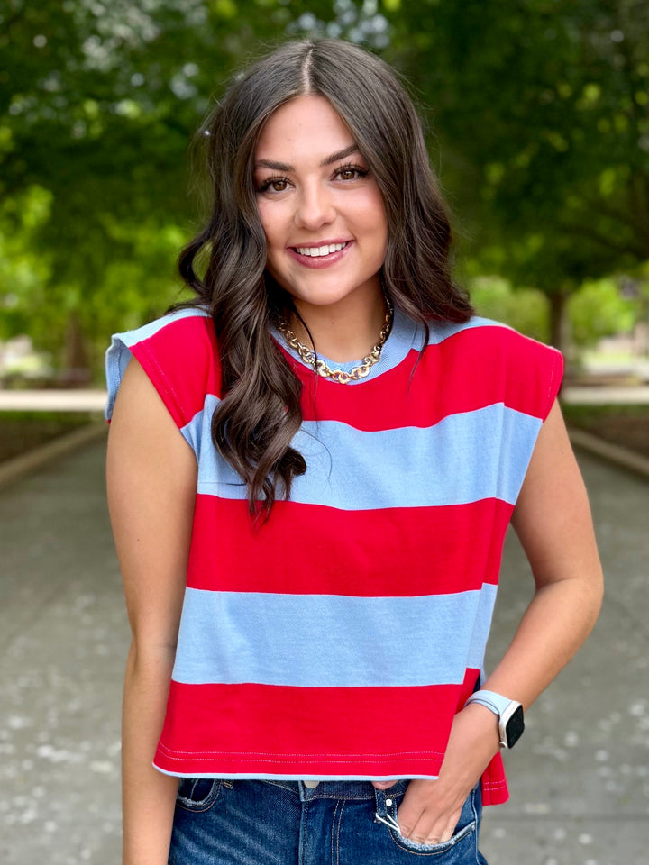 Freedom Found Striped Cap Sleeve Top