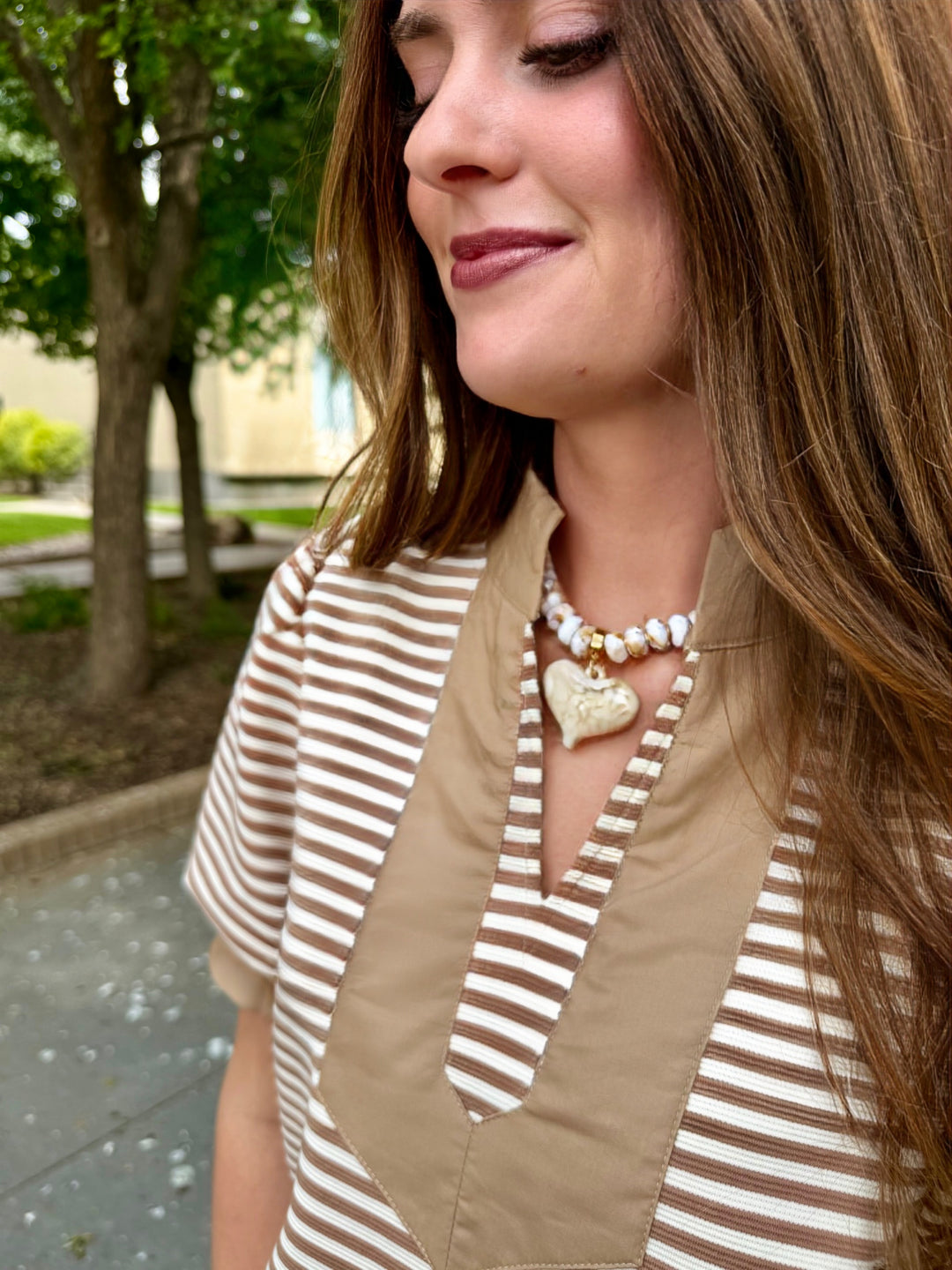 Taupe Love Striped V-Neck Top