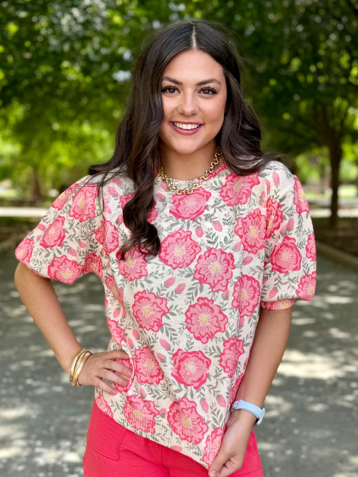Cream Blooms Floral Sweater
