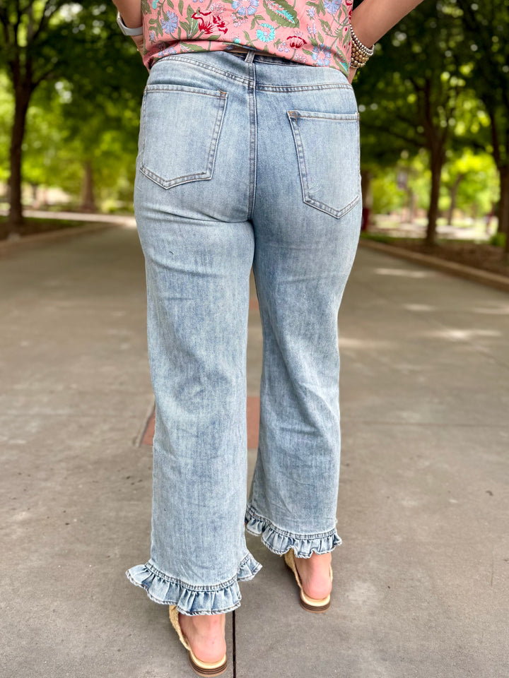 Ruffled Up High Rise Ruffle Hem Jean