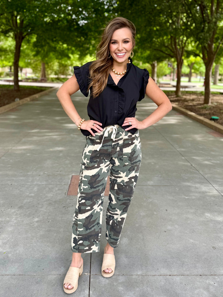 Scout High Rise Camo Barrel Jean by Risen