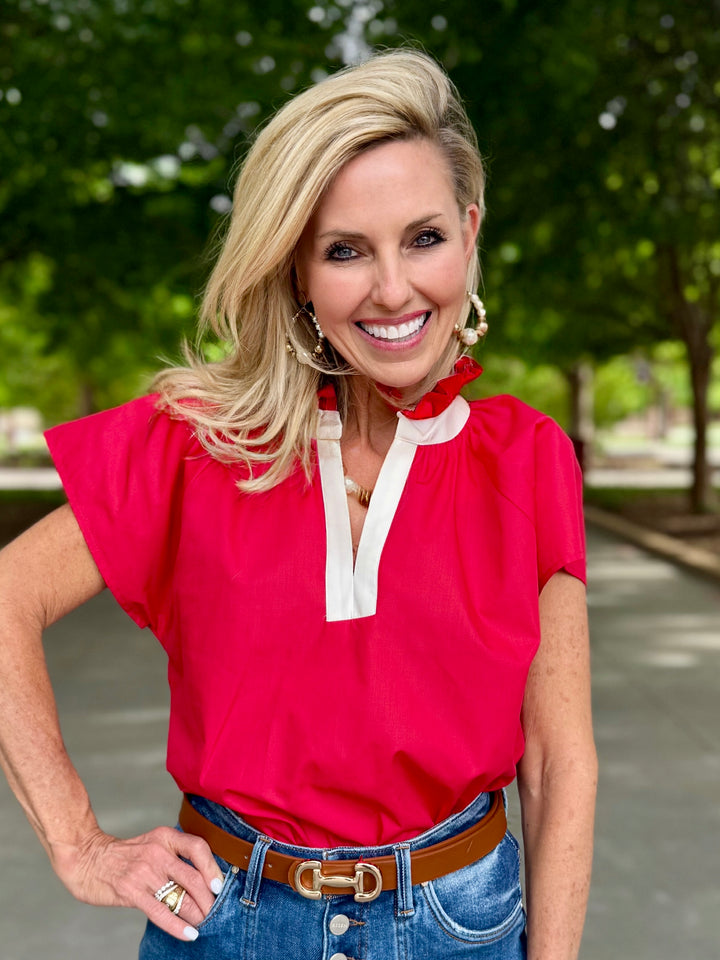 Simply Stunning Red V-Neck Top