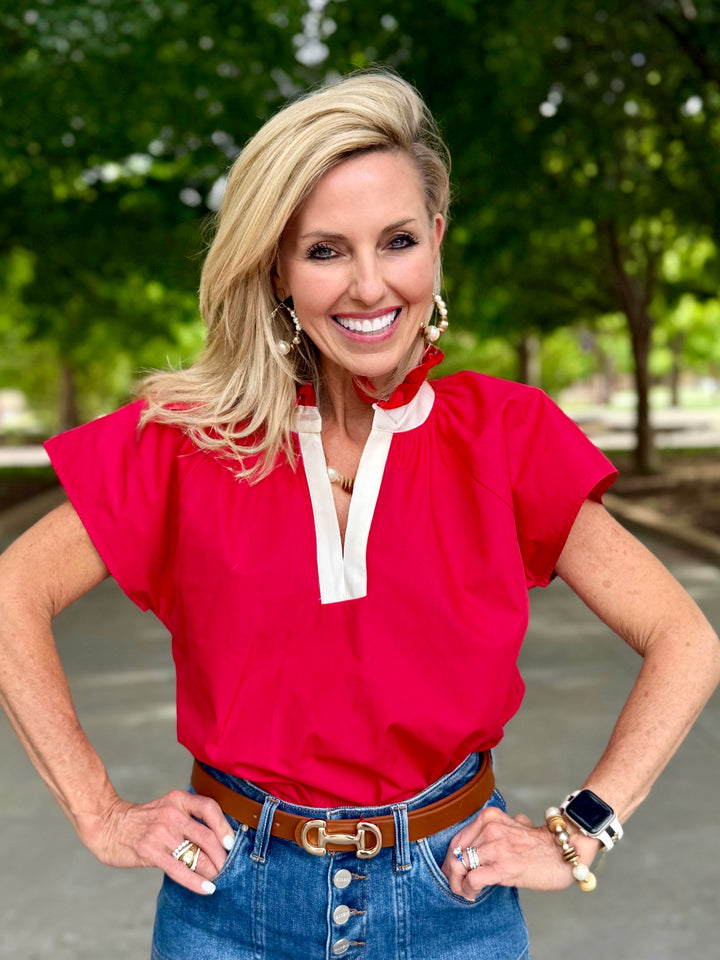 Simply Stunning Red V-Neck Top