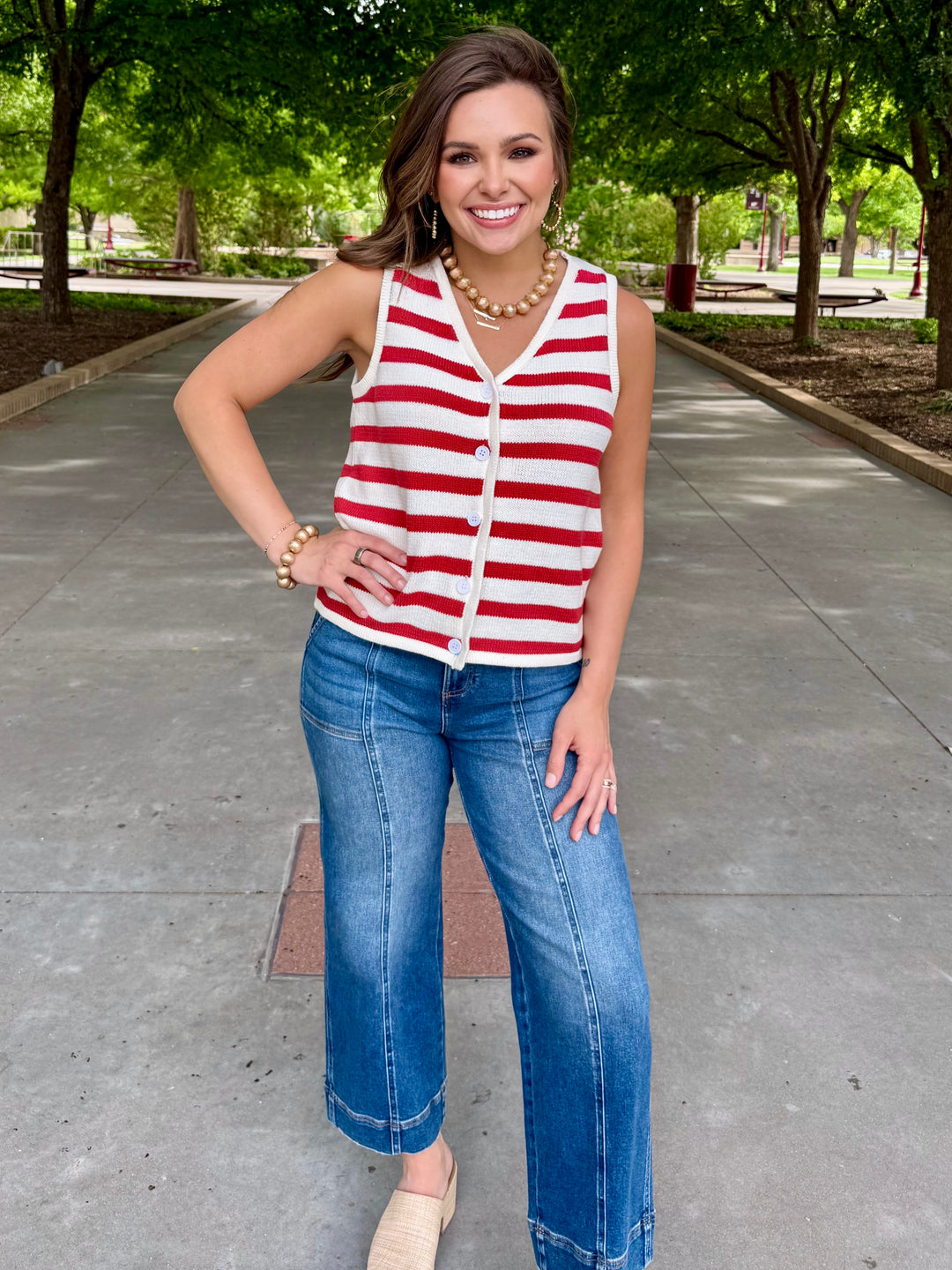 Stripe Me Darling Red Knit Sweater Vest