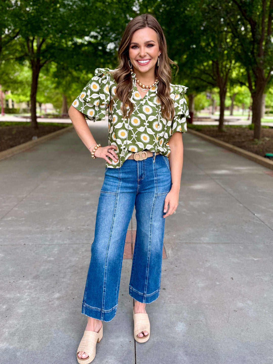 Daisy Fields Olive Ruffle Sleeve Top