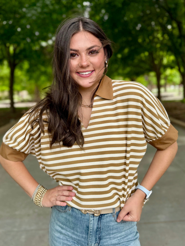 Taupe Take Striped V-Neck Top