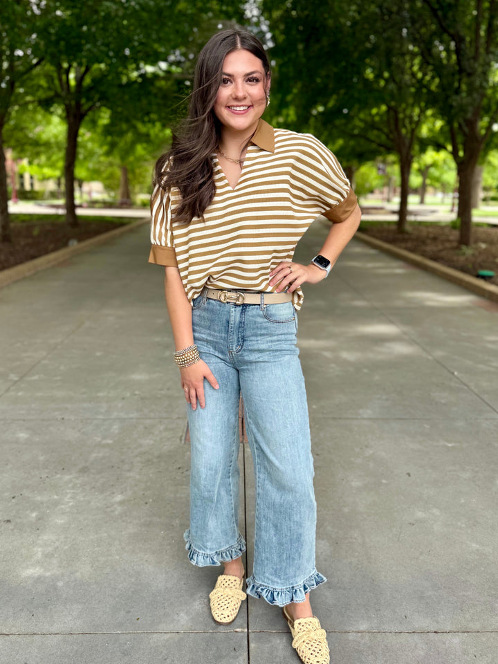 Taupe Take Striped V-Neck Top