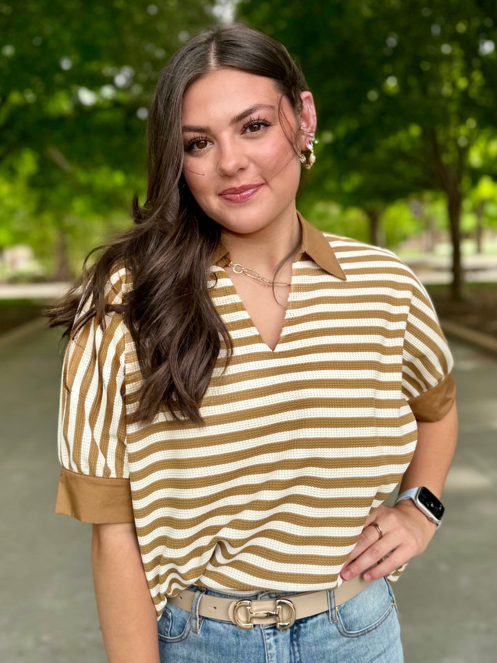 Taupe Take Striped V-Neck Top