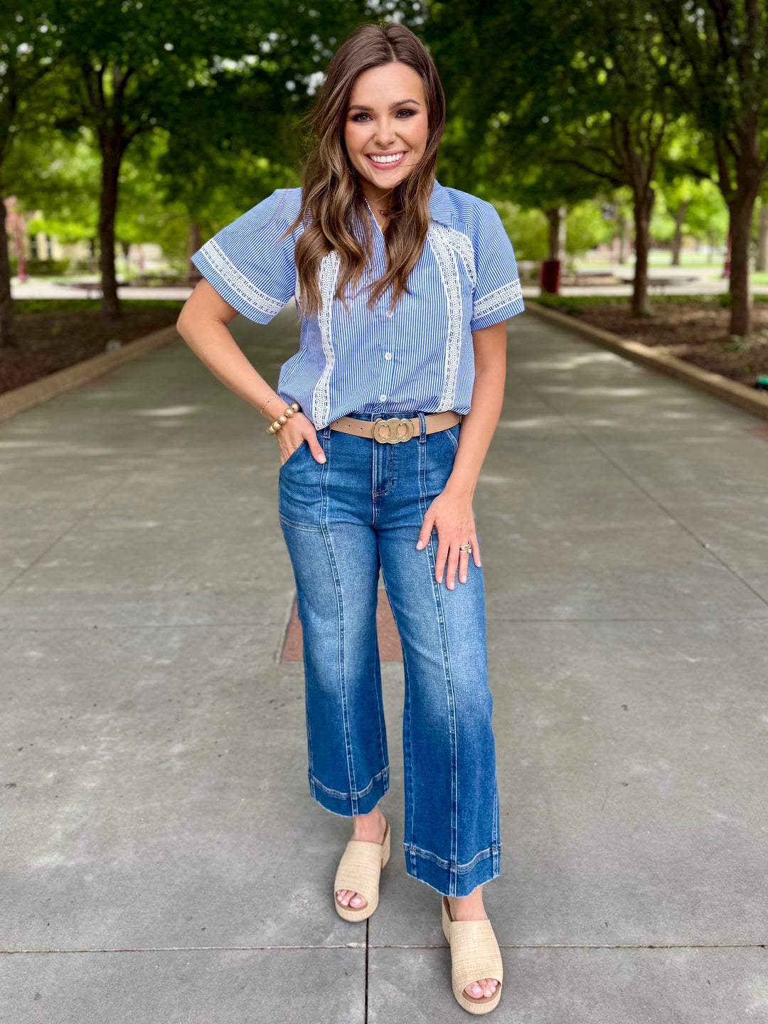 Stitched in Style Blue Striped Blouse