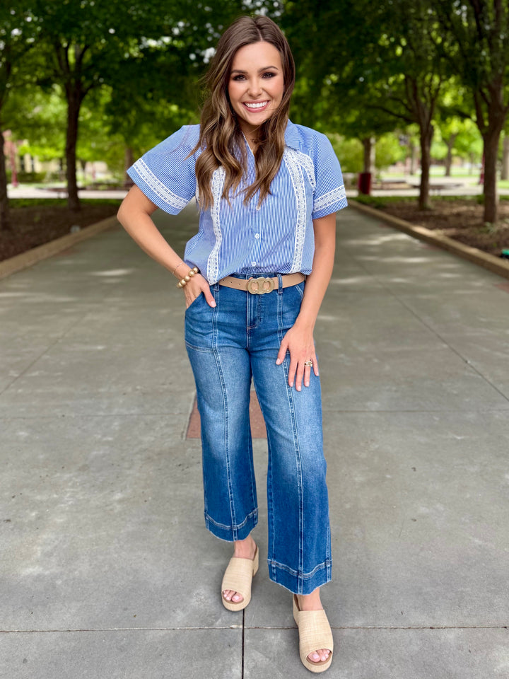 Stitched in Style Blue Striped Blouse