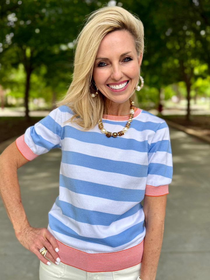 Bluebird Breeze Blue Striped Sweater