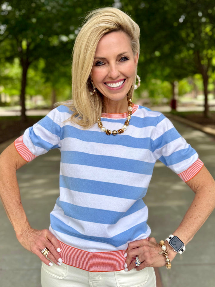 Bluebird Breeze Blue Striped Sweater