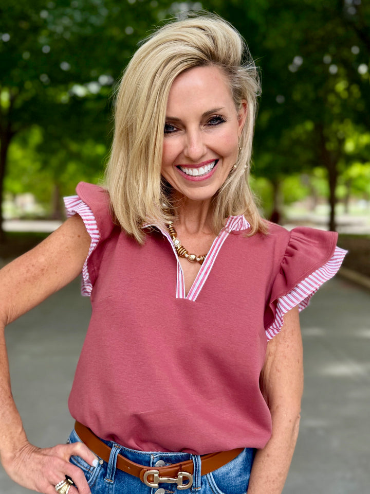 Ruffle Right Wine Ruffle Sleeve Top