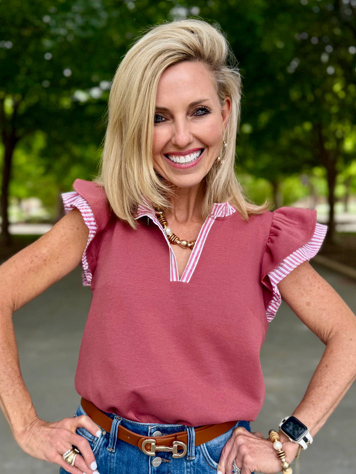Ruffle Right Wine Ruffle Sleeve Top