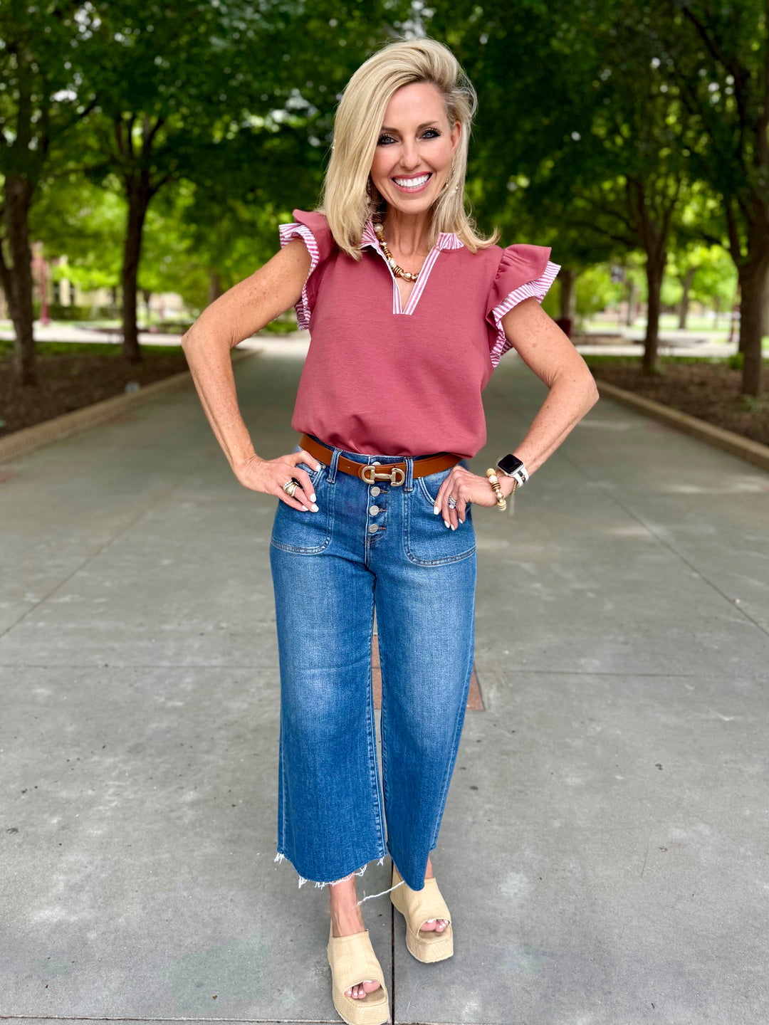 Ruffle Right Wine Ruffle Sleeve Top